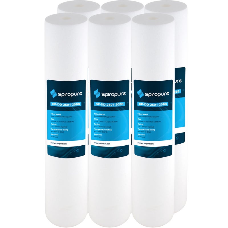 SpiroPure SP-DD-2501-20BB 20x4.5 BB 1 Micron Spun Melt-Blown Polypropylene Water Filter Cartridge SDC-45-2001 DGD-2501-20 155360-43 (Case of 6) - Image 1